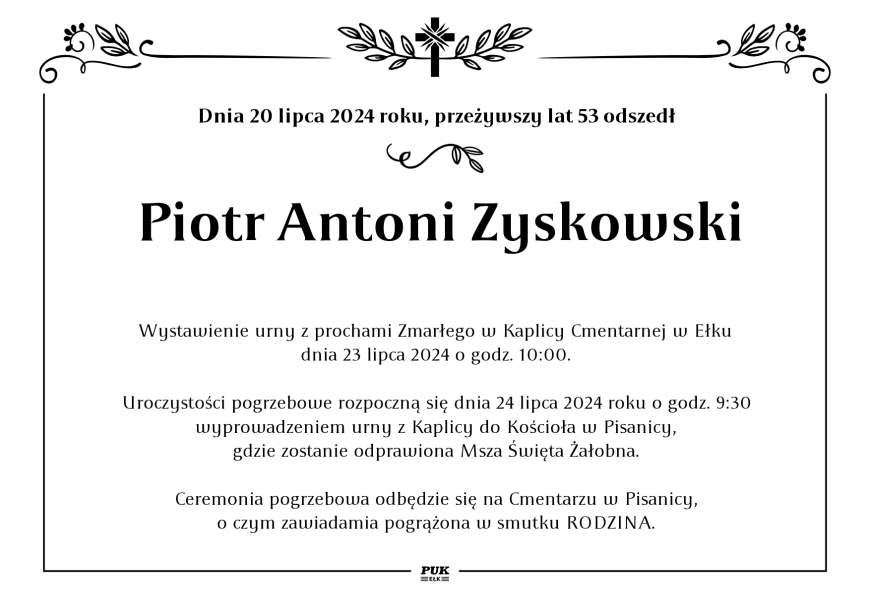 Piotr Antoni Zyskowski - nekrolog